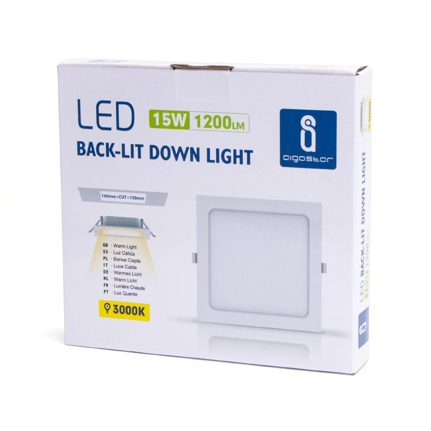 Aigostar - LED infälld belysning LED/15W/230V 17,5x17,5 cm 3000K vit