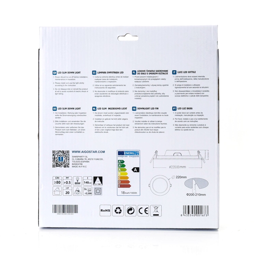 Aigostar - LED infälld belysning ULTRATHIN LED/18W/230V 4000K vit