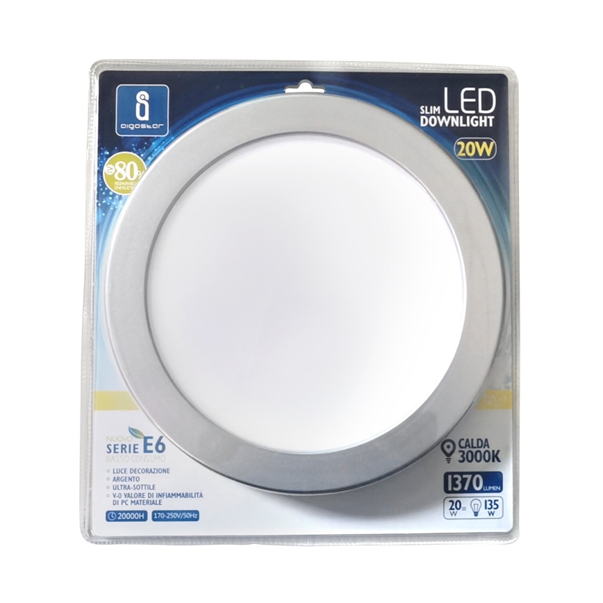 Aigostar - LED infälld belysning ULTRATHIN LED/20W/230V 3000K matt krom