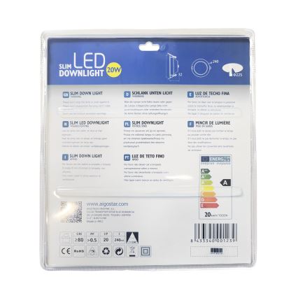 Aigostar - LED infälld belysning ULTRATHIN LED/20W/230V 3000K matt krom