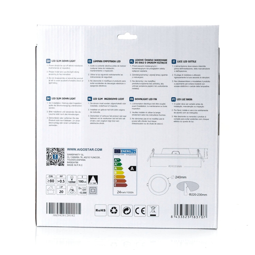 Aigostar - LED infälld belysning ULTRATHIN LED/24W/230V 4000K vit