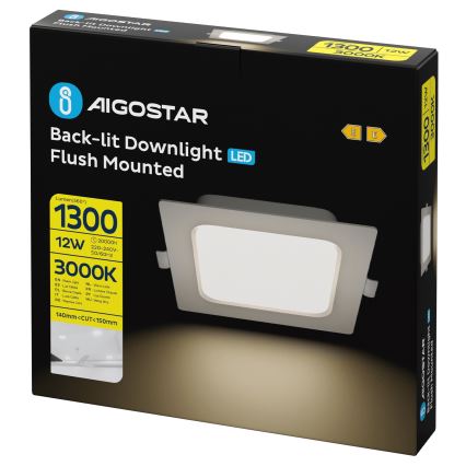 Aigostar - LED infälld takarmatur LED/12W/230V 3000K 17,5x17,5 cm vit