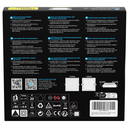Aigostar - LED infälld takarmatur LED/12W/230V 3000K 17,5x17,5 cm vit