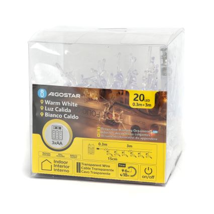 Aigostar - LED Julbelysning 20xLED/3xAA 3,3m renar