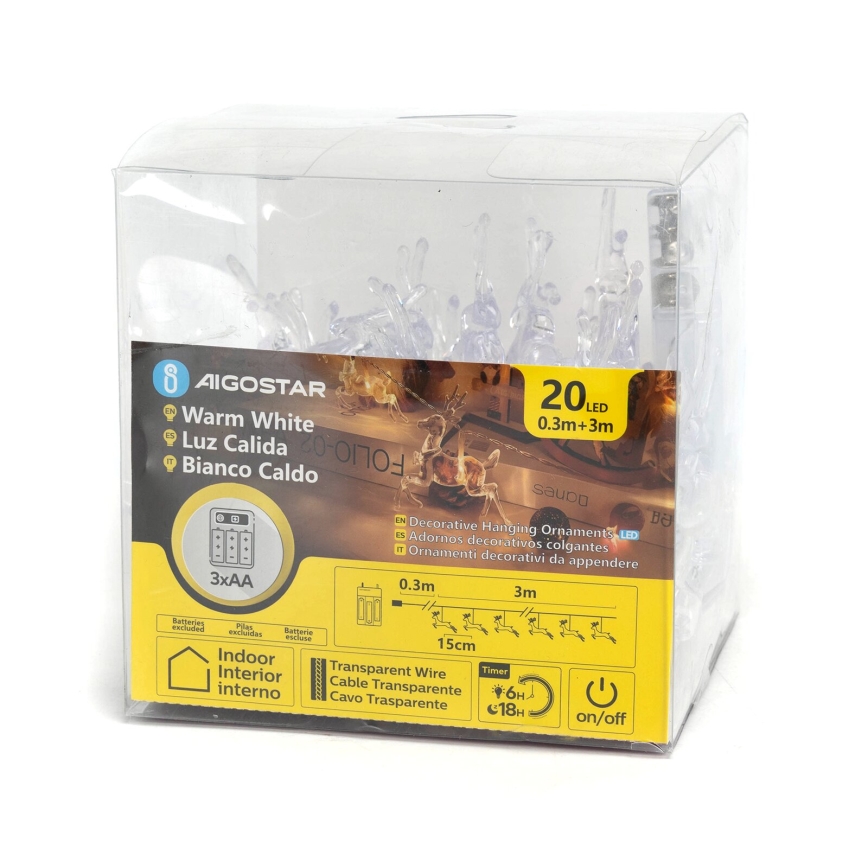 Aigostar - LED Julbelysning 20xLED/3xAA 3,3m renar