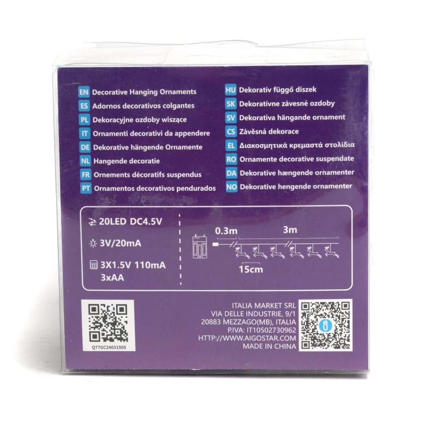 Aigostar - LED Julbelysning 20xLED/3xAA 3,3m renar
