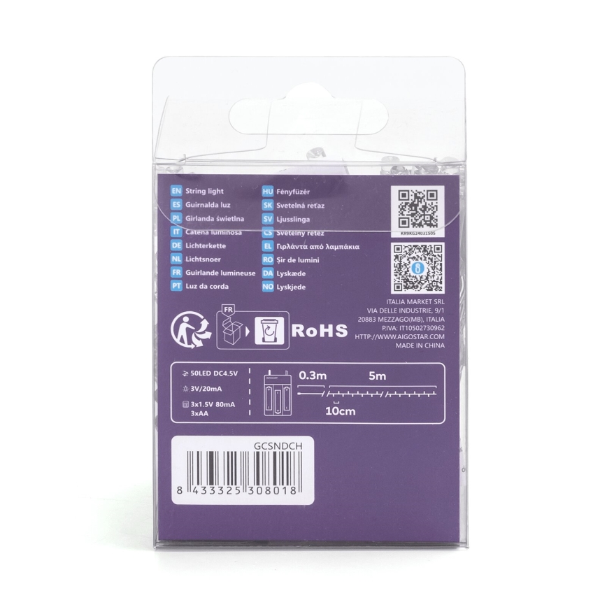 Aigostar - LED Julbelysning 50xLED/3xAA 5,3m multicolor