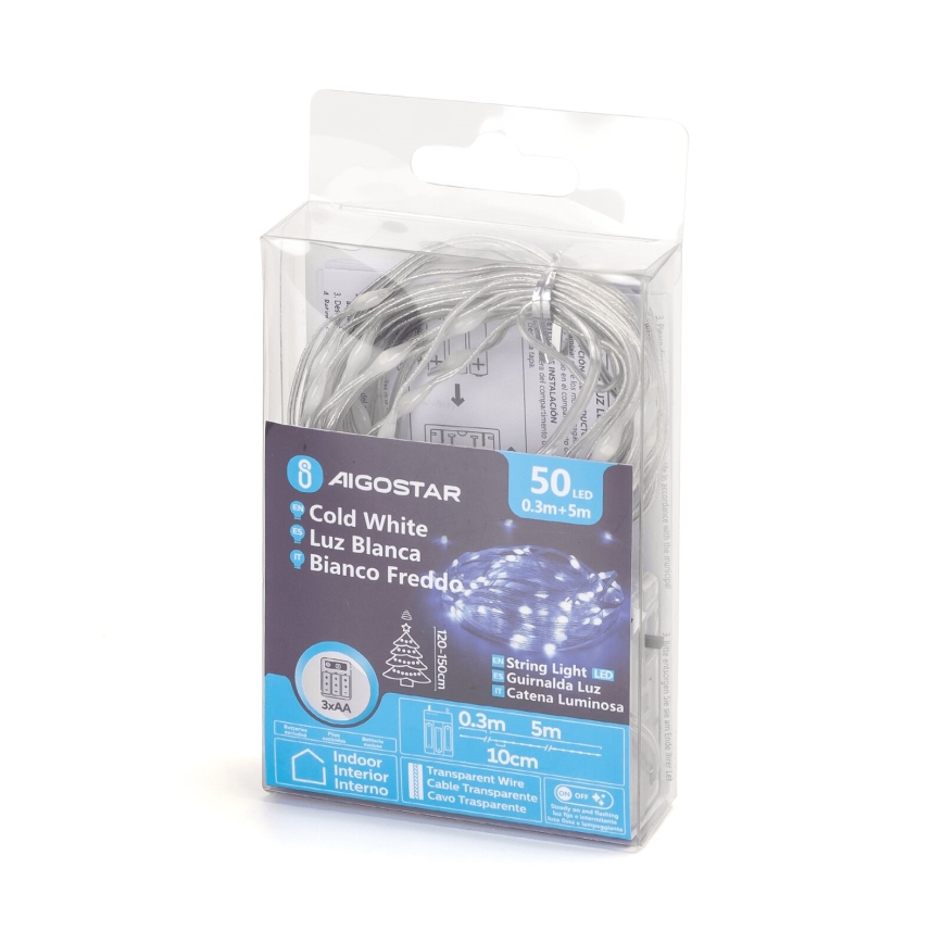 Aigostar - LED Julbelysning 50xLED/3xAA 5,3m kallvit