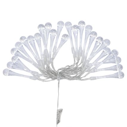 Aigostar - LED utomhusslinga för jul, 25 LED / 8 funktioner, 3xAA, 2,5 m, IP44, varmvit, droppformade lampor