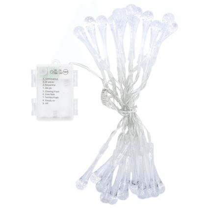 Aigostar - LED utomhusslinga för jul, 25 LED / 8 funktioner, 3xAA, 2,5 m, IP44, varmvit, droppformade lampor