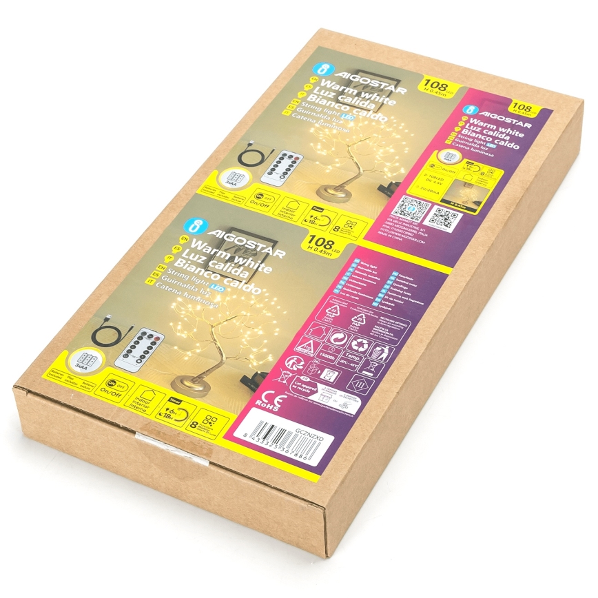 Aigostar - LED-juldekoration 108xLED/3xAA/8 funktioner 45cm varmvit