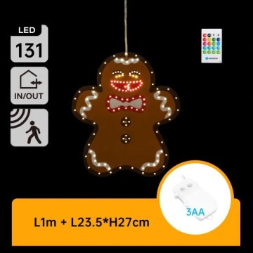 Aigostar - LED-juldekoration 131 LED/3x AA, IP44, med fjärrkontroll — pepparkaksfigur 27 cm