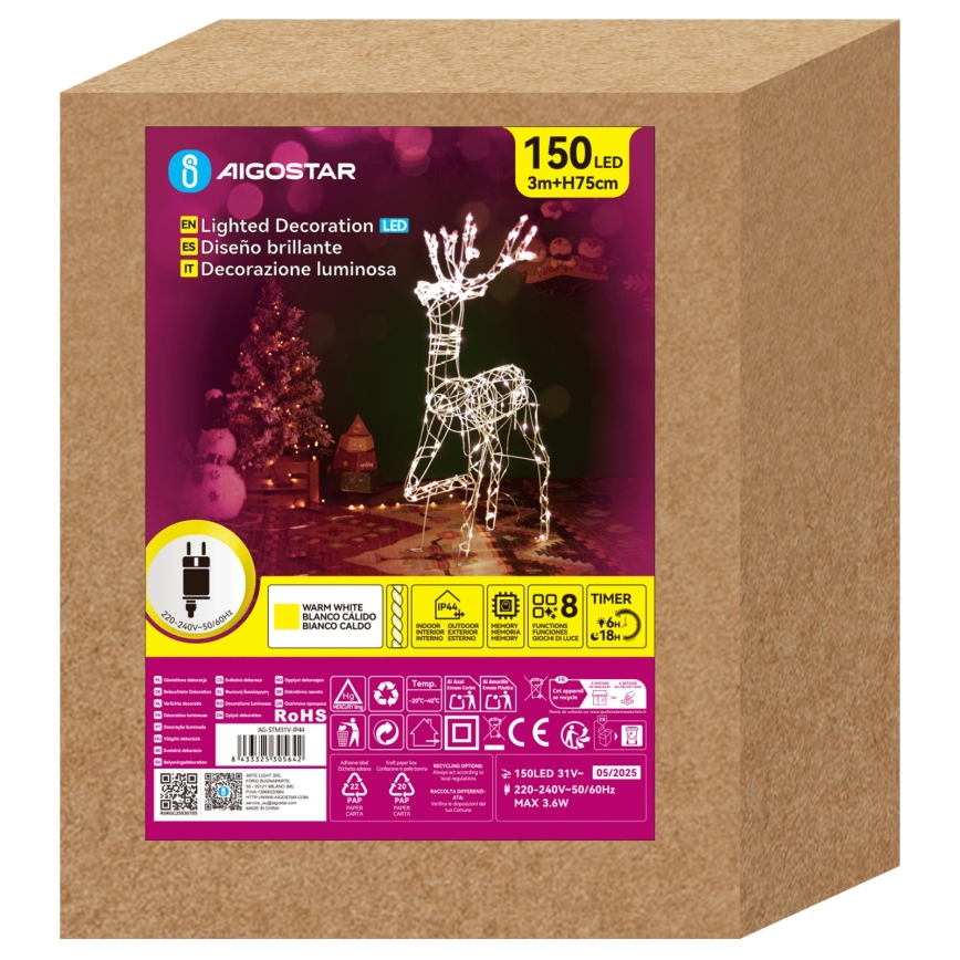 Aigostar - LED juldekoration för utomhusbruk LED/3,6W/31/230V 2700K 75 cm IP44 ren