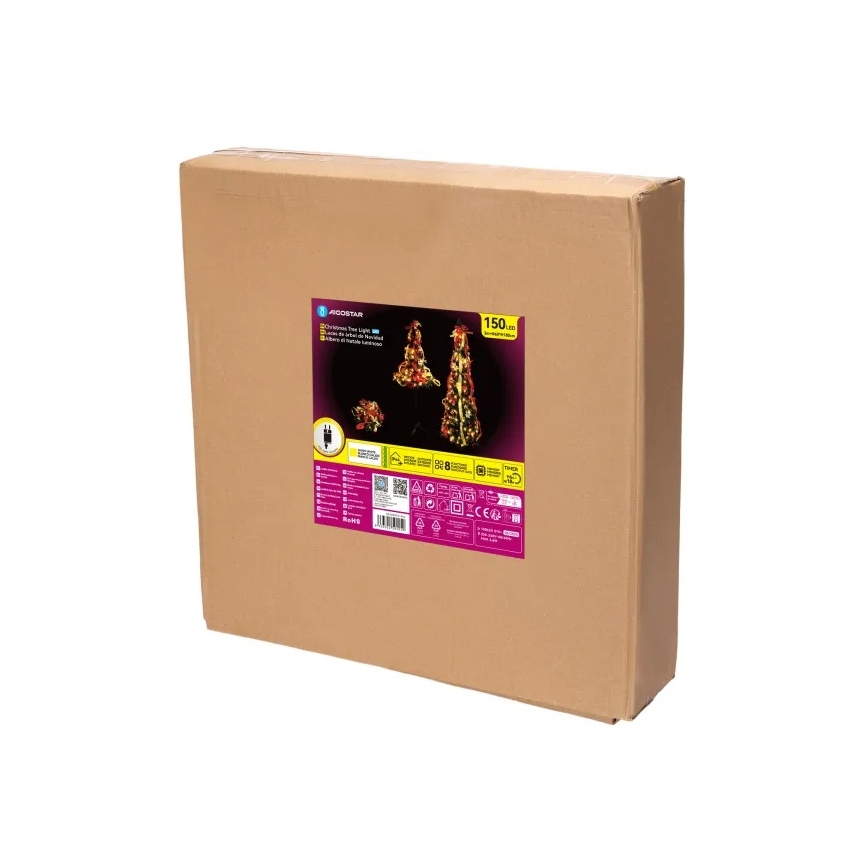 Aigostar - LED utomhusjulgran, 150 LED, 1,8 m, IP44, röd/guld, varmvit