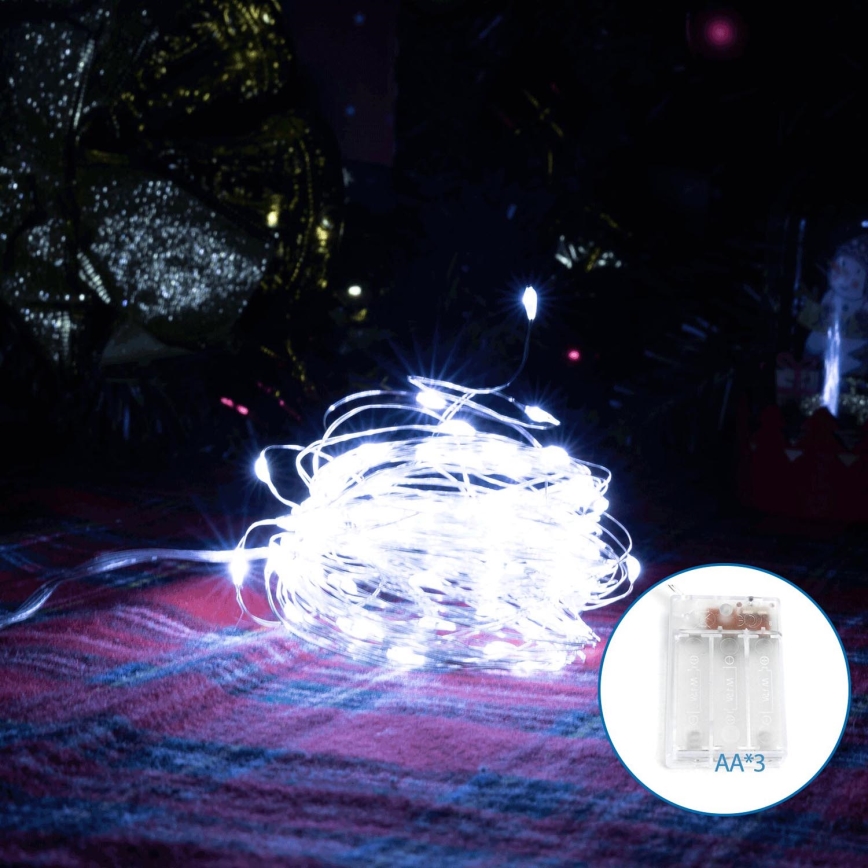 Aigostar - LED julkedja 100xLED/3xAA 10,3m kall vit