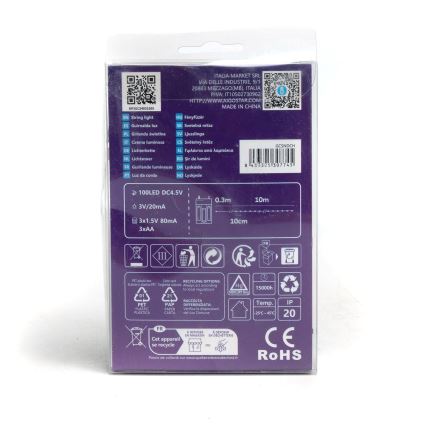 Aigostar - LED julkedja 100xLED/3xAA 10,3m kall vit
