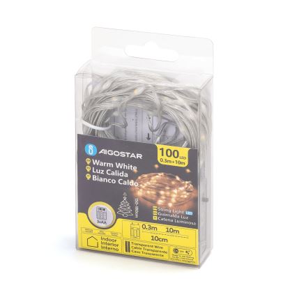 Aigostar - LED julkedja 100xLED/3xAA 10,3m varm vit