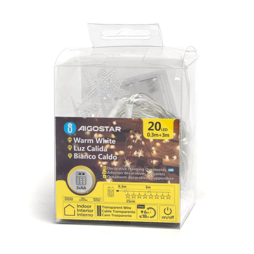 Aigostar - LED julkedja 20xLED/3xAA 3,3m stjärnor