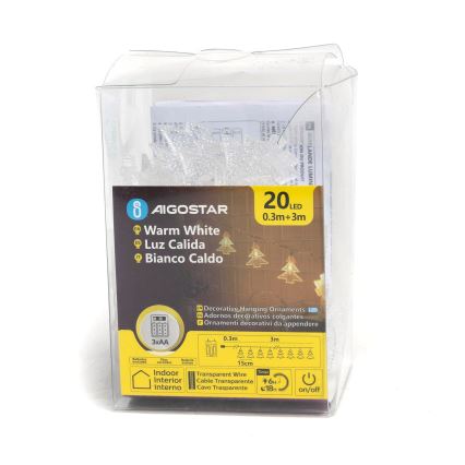 Aigostar - LED julkedja 20xLED/3xAA 3,3m träd