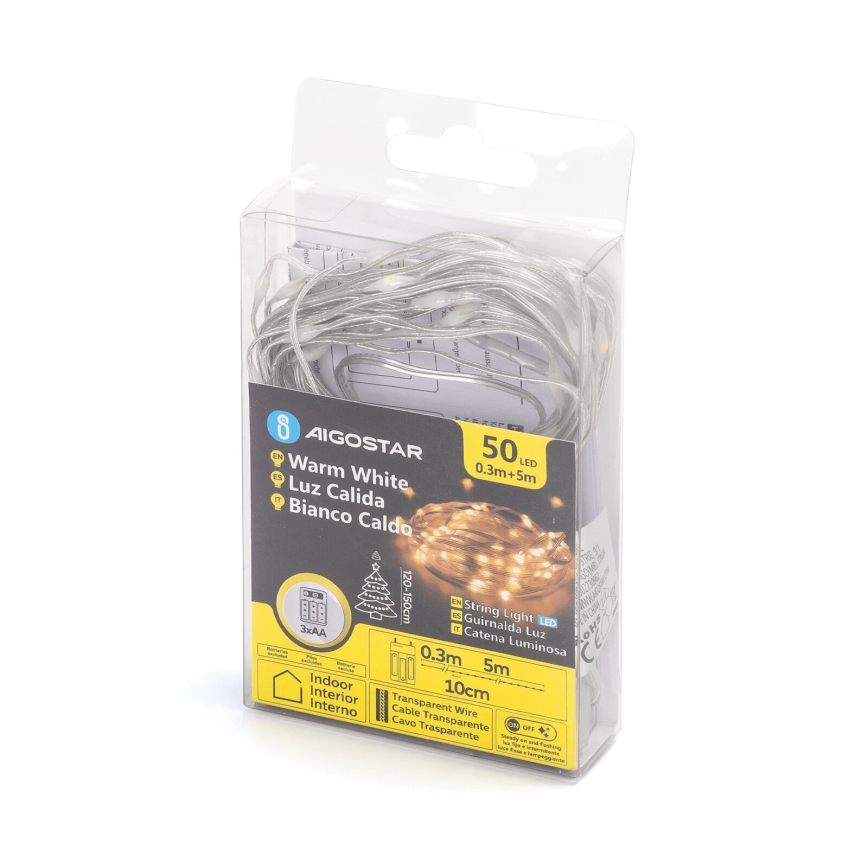 Aigostar - LED julkedja 50xLED/3xAA 5,3m varm vit