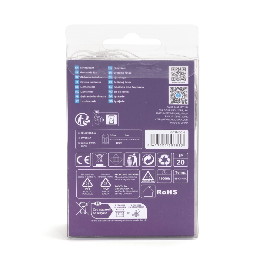 Aigostar - LED julkedja 50xLED/3xAA 5,3m varm vit