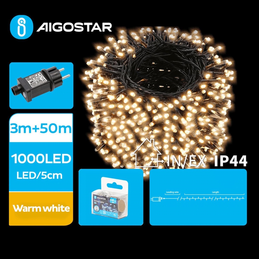 Aigostar - LED julkedja för utomhusbruk 1000xLED/8 funktioner 53m IP44 varm vit