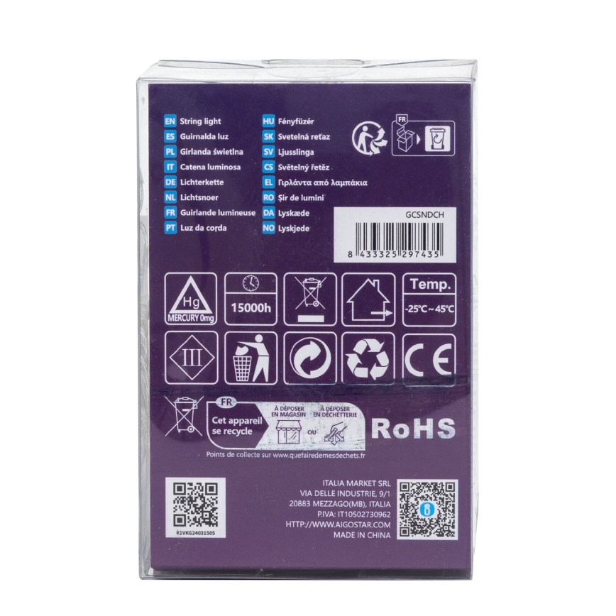 Aigostar - LED julkedja för utomhusbruk 100xLED/8 funktioner 10,3m IP44 kall vit