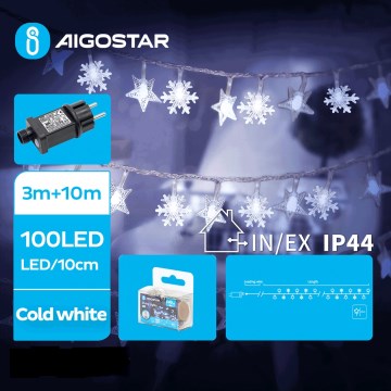 Aigostar - LED julkedja för utomhusbruk 100xLED/8 funktioner 13m IP44 kall vit