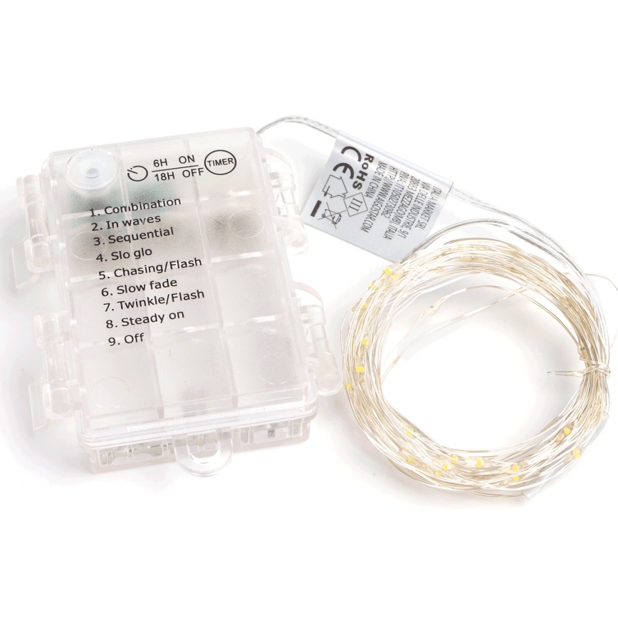 Aigostar -LED julkedja för utomhusbruk 100xLED/8 funktioner 3xAA 10,3m IP44 varm vit