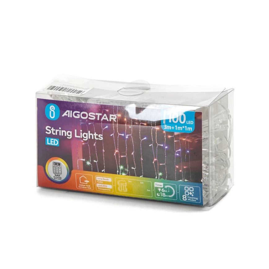Aigostar - LED julkedja för utomhusbruk 100xLED/8 funktioner 3xAA 4x1m IP44 Flerfärgad