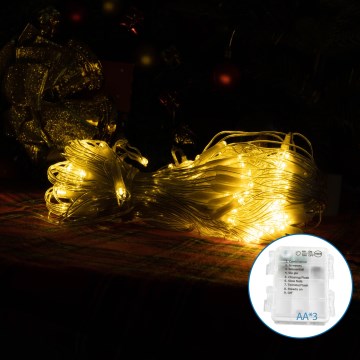 Aigostar-LED julkedja för utomhusbruk 100xLED/8 funktioner 3xAA 8x0,6m IP44 varm vit