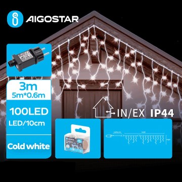 Aigostar - LED julkedja för utomhusbruk 100xLED/8 funktioner 8x0,6m IP44 kall vit