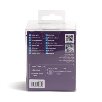 Aigostar - LED julkedja för utomhusbruk 150xLED/8 funktioner/3xAA 15,3m IP44 kall vit