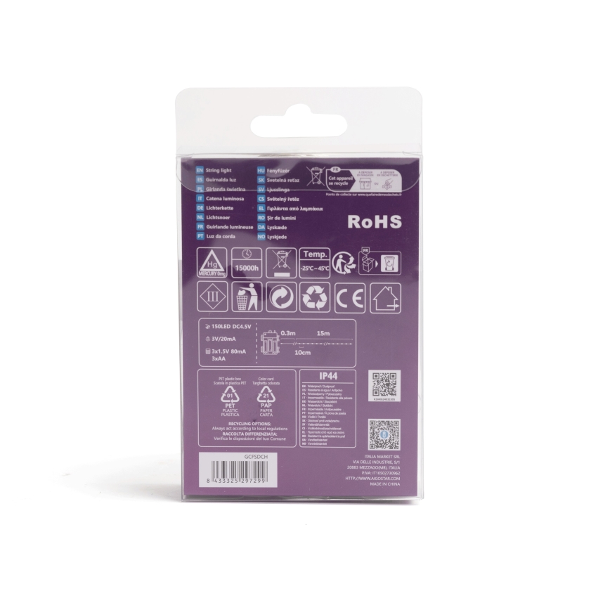 Aigostar - LED julkedja för utomhusbruk 150xLED/8 funktioner/3xAA 15,3m IP44 Flerfärgad