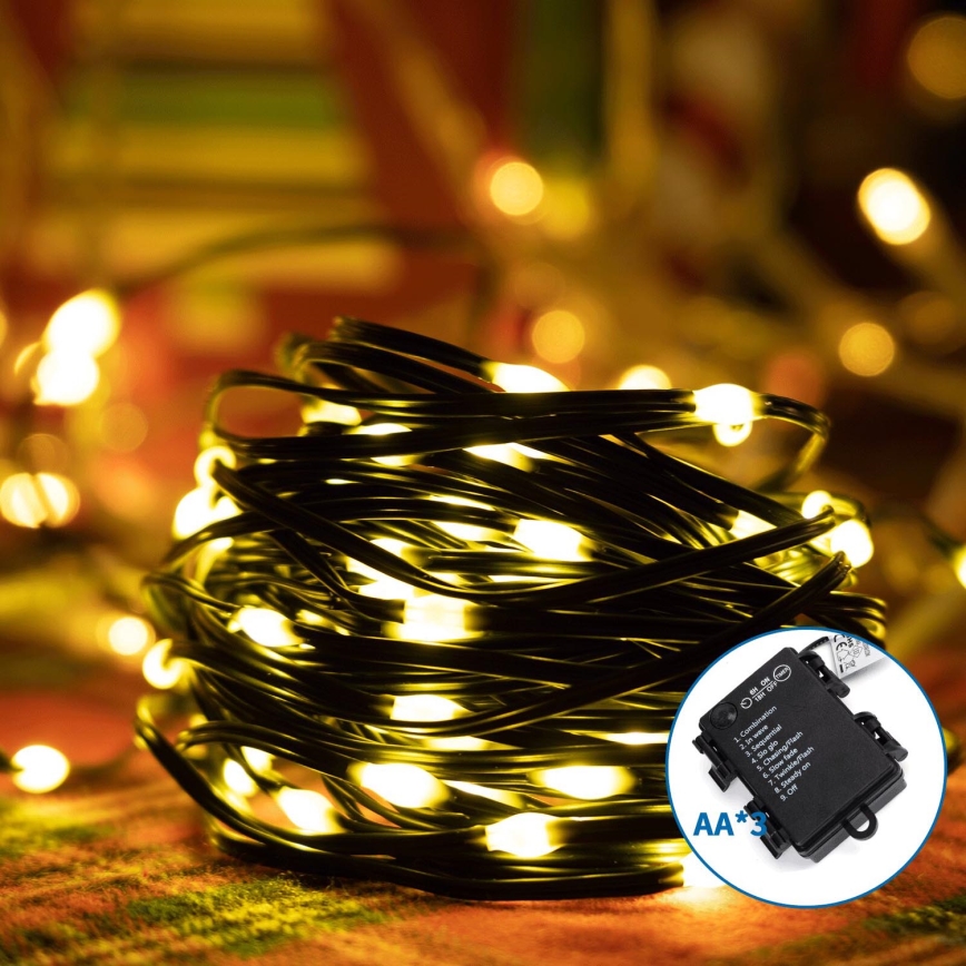 Aigostar -LED julkedja för utomhusbruk 150xLED/8 funktioner 3xAA 15,3m IP44 varm vit