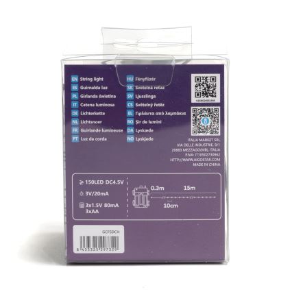 Aigostar -LED julkedja för utomhusbruk 150xLED/8 funktioner 3xAA 15,3m IP44 varm vit
