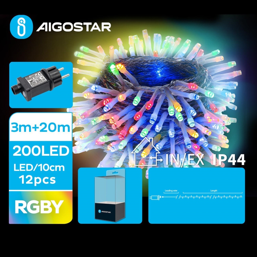 Aigostar - LED julkedja för utomhusbruk 200xLED/8 funktioner 23m IP44 Flerfärgad