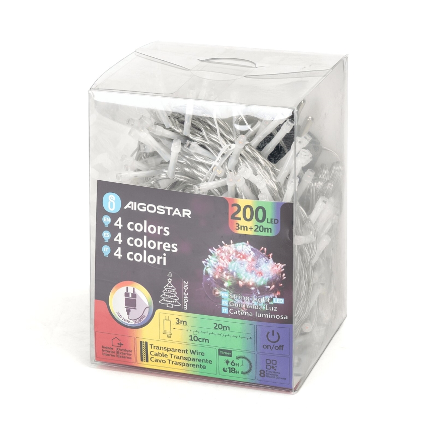 Aigostar - LED julkedja för utomhusbruk 200xLED/8 funktioner 23m IP44 Flerfärgad