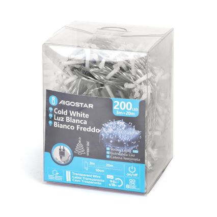 Aigostar - LED julkedja för utomhusbruk 200xLED/8 funktioner 23m IP44 kall vit