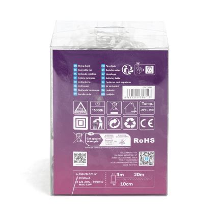 Aigostar - LED julkedja för utomhusbruk 200xLED/8 funktioner 23m IP44 kall vit