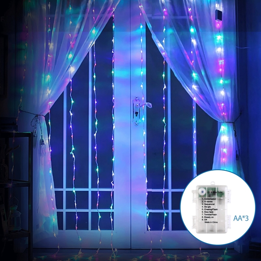 Aigostar - LED julkedja för utomhusbruk 200xLED/8 funktioner 3xAA 5x2m IP44 Flerfärgad
