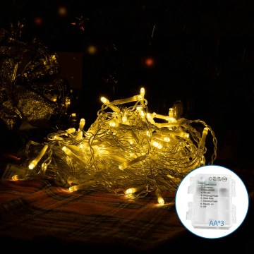 Aigostar-LED julkedja för utomhusbruk 200xLED/8 funktioner 3xAA 6x1,5m IP44 varm vit