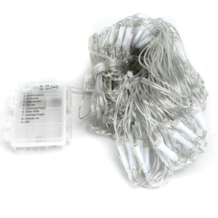 Aigostar-LED julkedja för utomhusbruk 200xLED/8 funktioner 3xAA 6x1,5m IP44 varm vit