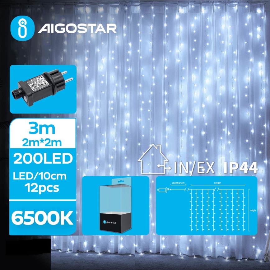 Aigostar - LED julkedja för utomhusbruk 200xLED/8 funktioner 5x2m IP44 kall vit