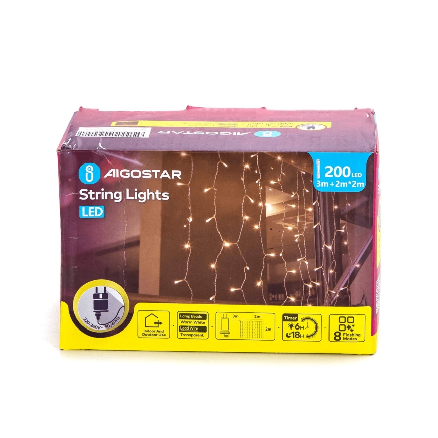 Aigostar - LED julkedja för utomhusbruk 200xLED/8 funktioner 5x2m IP44 varm vit