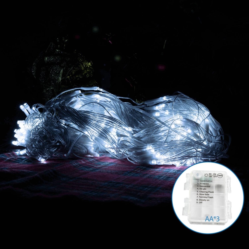 Aigostar - LED julkedja för utomhusbruk 200xLED/8 funktioner 6x1,5m IP44 kall vit