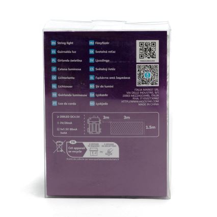 Aigostar - LED julkedja för utomhusbruk 200xLED/8 funktioner 6x1,5m IP44 kall vit