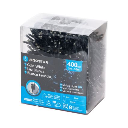 Aigostar - LED julkedja för utomhusbruk 400xLED/8 funktioner 13m IP44 kall vit