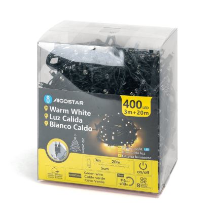 Aigostar - LED julkedja för utomhusbruk 400xLED/8 funktioner 23m IP44 varm vit