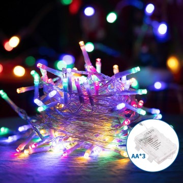 Aigostar - LED julkedja för utomhusbruk 50xLED/8 funktioner 3xAA 5,3m IP44 Flerfärgad